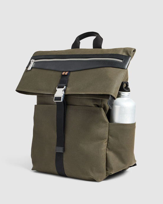 Journey Maker 24 Hour Roll Top Backpack green cotton canvas side view