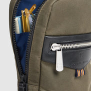 Journey Maker 9 Hour Sling Bag green cotton canvas detail view